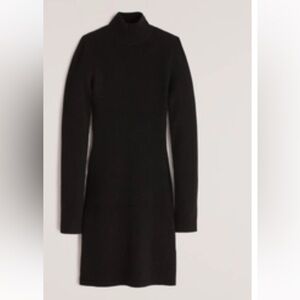 Abercrombie Mockneck Black Ribbed Fitted Sweater Dress, Size Medium